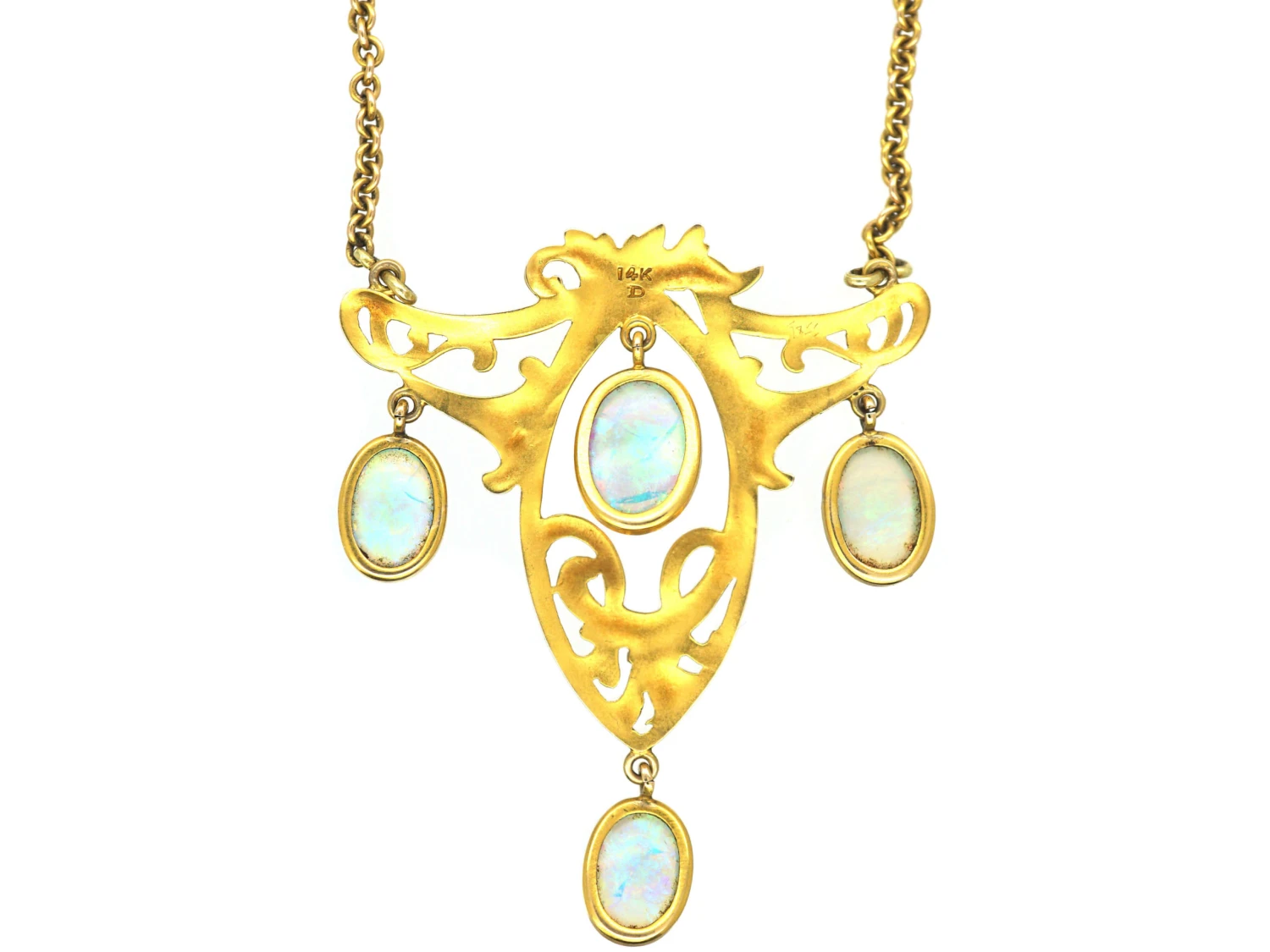 Art Nouveau 14ct Gold And Opal Pendant On 18ct Gold Art Nouveau Chain 6 Art Nouveau 14ct Gold And Opal Pendant On 18ct Gold Art Nouveau Chain - Image 4