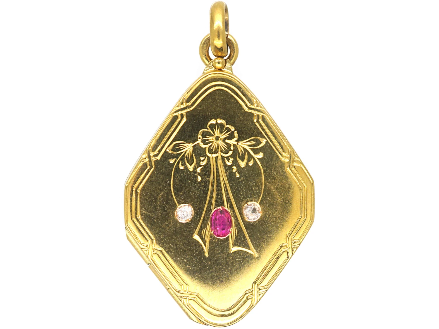 Edwardian 14ct Gold Locket Set With A Ruby & Two Natural Split Pearls 3 Edwardian 14ct Gold Locket Set With A Ruby & Two Natural Split Pearls