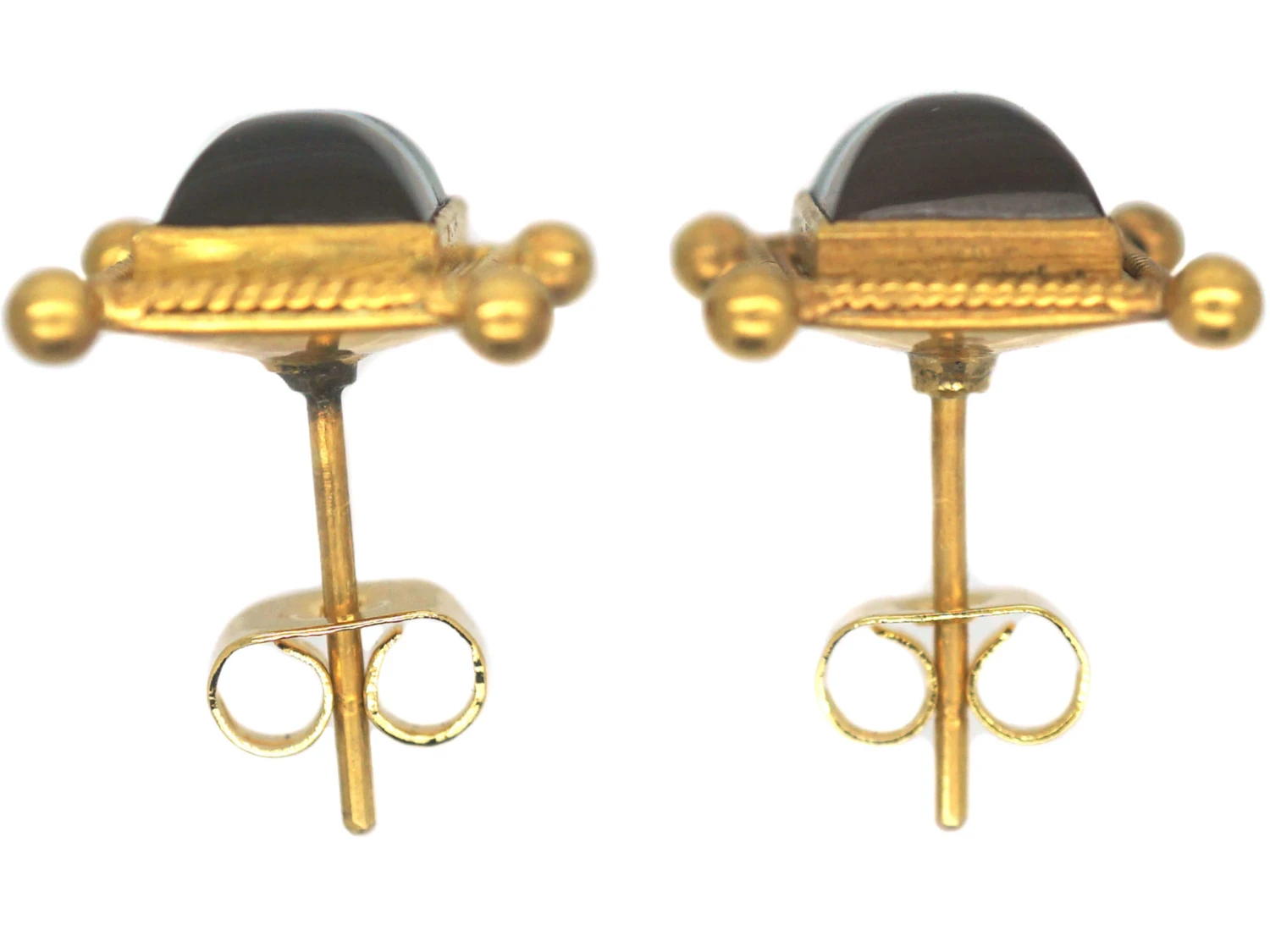 Victorian 18ct Gold & Banded Sardonyx Earrings 4 Victorian 18ct Gold & Banded Sardonyx Earrings - Image 2