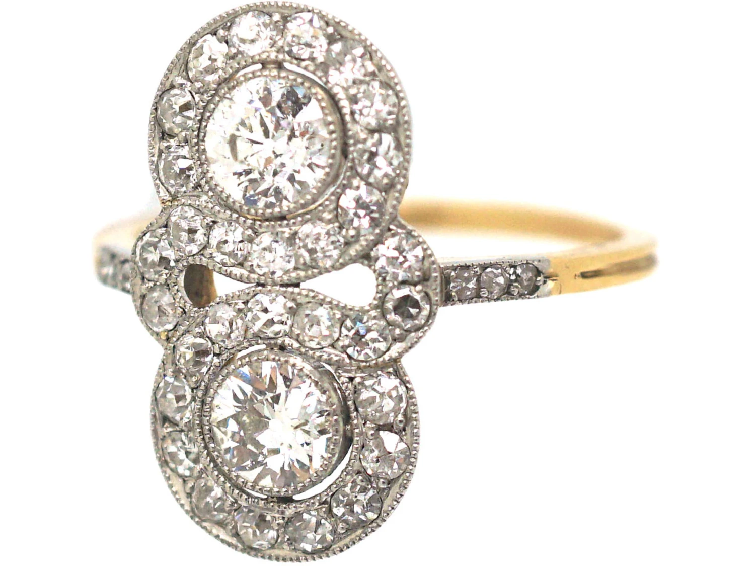 Edwardian 18ct Gold & Platinum Double Cluster Diamond Ring 8 Edwardian 18ct Gold & Platinum Double Cluster Diamond Ring - Image 6