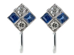Art Deco Diamond & Sapphire Diamond Shaped Earrings