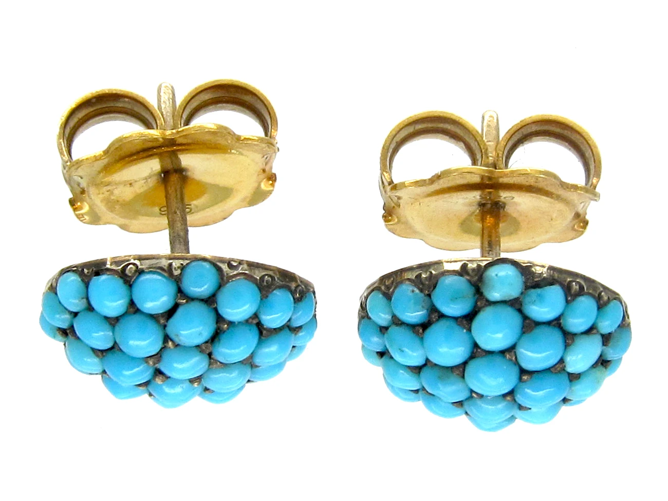 Edwardian Turquoise & Gold Button Earstuds 4 Edwardian Turquoise & Gold Button Earstuds - Image 2