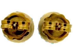 Edwardian Turquoise & Gold Button Earstuds 9 Edwardian Turquoise & Gold Button Earstuds -Antique Jewellery Company 200b