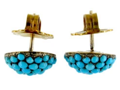 Edwardian Turquoise & Gold Button Earstuds 8 Edwardian Turquoise & Gold Button Earstuds -Antique Jewellery Company 200c