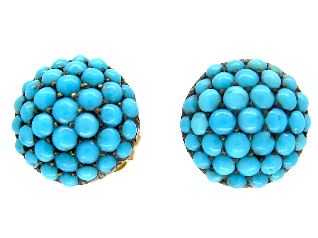 Edwardian Turquoise & Gold Button Earstuds 3 Edwardian Turquoise & Gold Button Earstuds