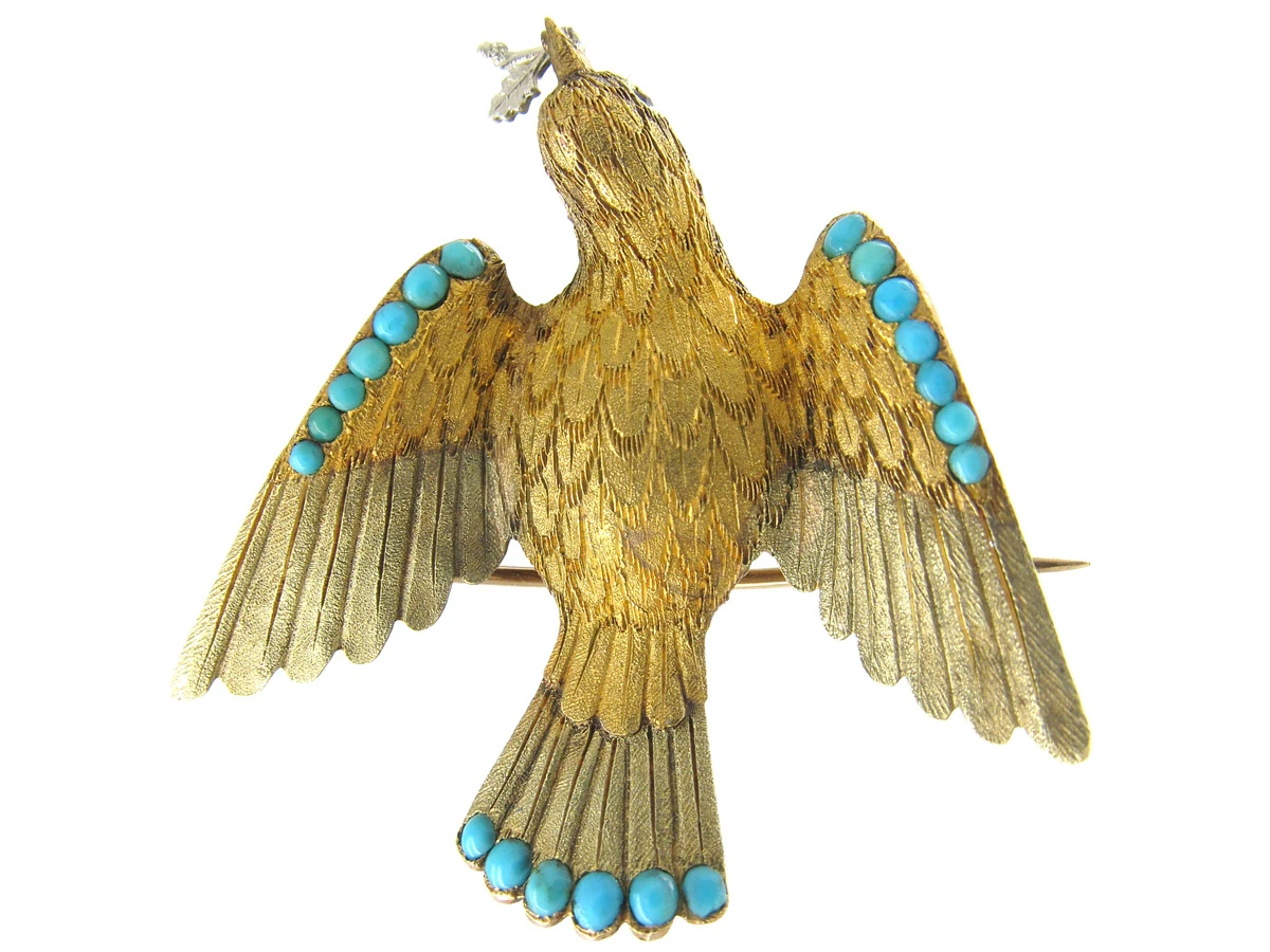 Three Colour Gold & Turquoise Regency Dove Brooch 3 Three Colour Gold & Turquoise Regency Dove Brooch