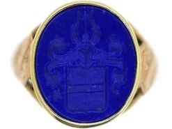 Victorian 18ct Gold, Lapis Lazuli Signet Ring With Intaglio Of A Crest