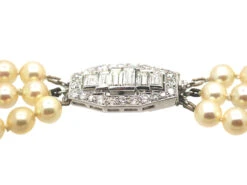 French Art Deco Cultured Pearl Three Row Necklace With Platinum & Diamond Clasp And Bars 7 French Art Deco Cultured Pearl Three Row Necklace With Platinum & Diamond Clasp And Bars -Antique Jewellery Company 218b1e51 dsc06082