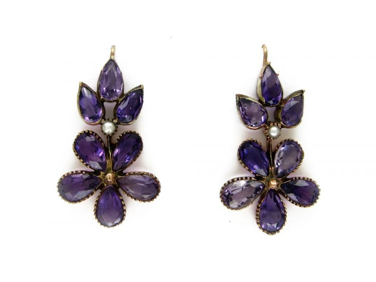 Amethyst & Pearl Flower Earrings 3 Amethyst & Pearl Flower Earrings