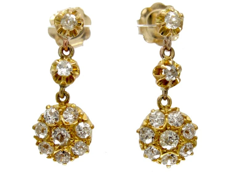 Diamond Cluster Drop Earrings 3 Diamond Cluster Drop Earrings