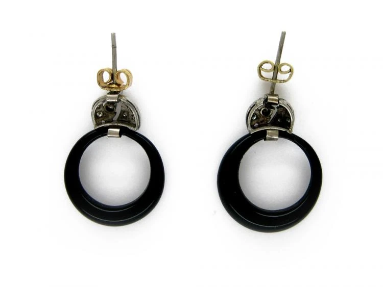 Onyx & Diamond Drop Hoop Earrings 4 Onyx & Diamond Drop Hoop Earrings - Image 2