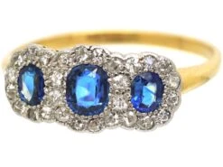 Edwardian 18ct Gold & Platinum, Triple Cluster Ring Set With Sapphires & Diamonds -Antique Jewellery Company 23681732 dsc02505 scaled 1