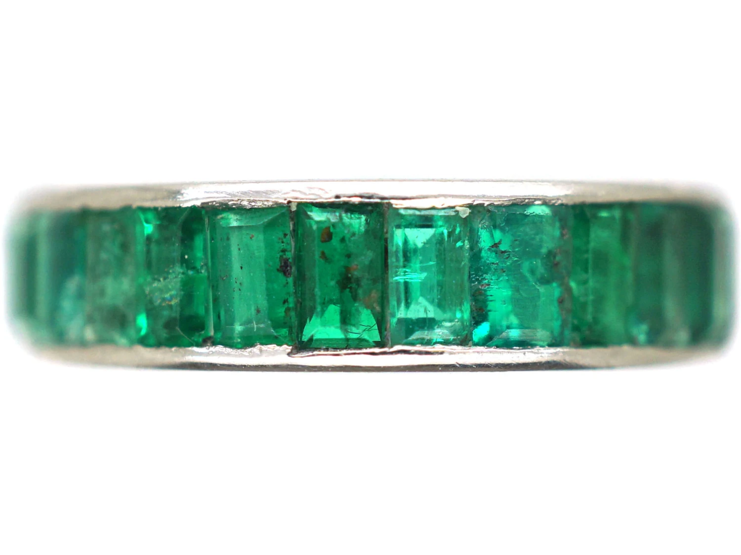 Art Deco 18ct White Gold Full Eternity Ring Set With Baguette Cut Emeralds 3 Art Deco 18ct White Gold Full Eternity Ring Set With Baguette Cut Emeralds