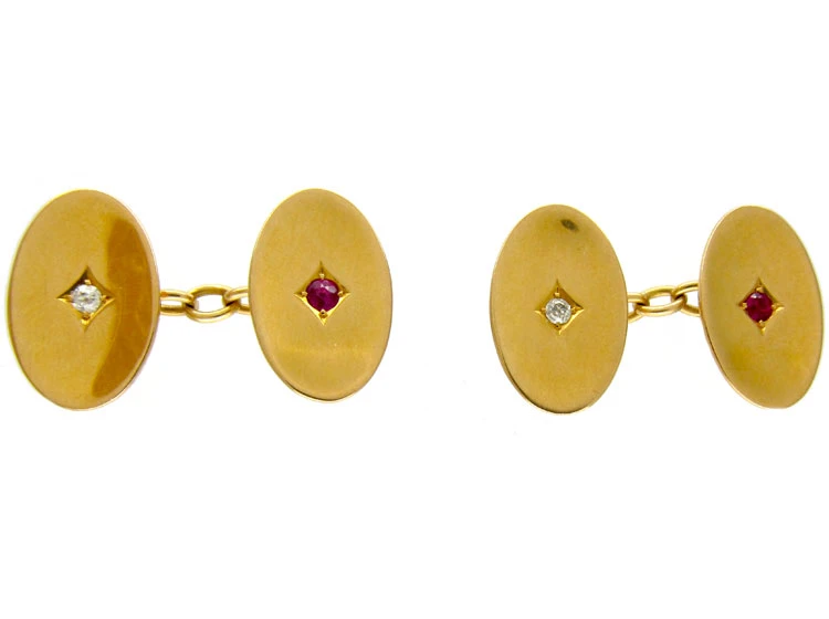 Ruby & Diamond 18ct Gold Oval Cufflinks 3 Ruby & Diamond 18ct Gold Oval Cufflinks