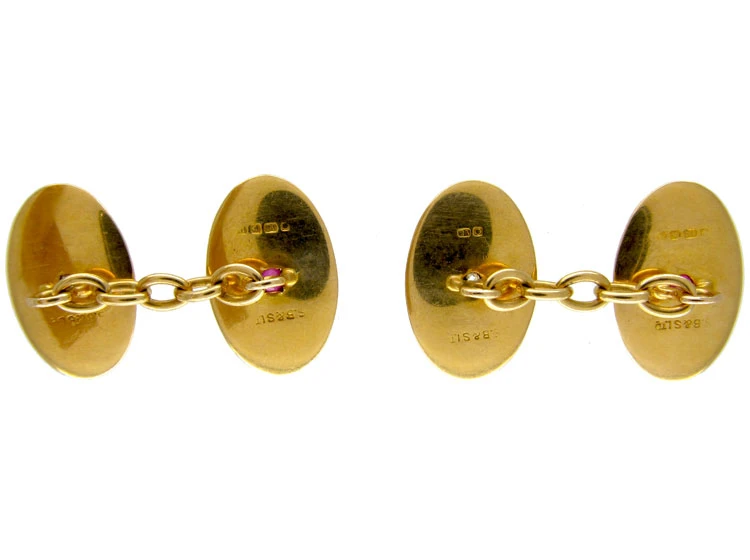 Ruby & Diamond 18ct Gold Oval Cufflinks 4 Ruby & Diamond 18ct Gold Oval Cufflinks - Image 2