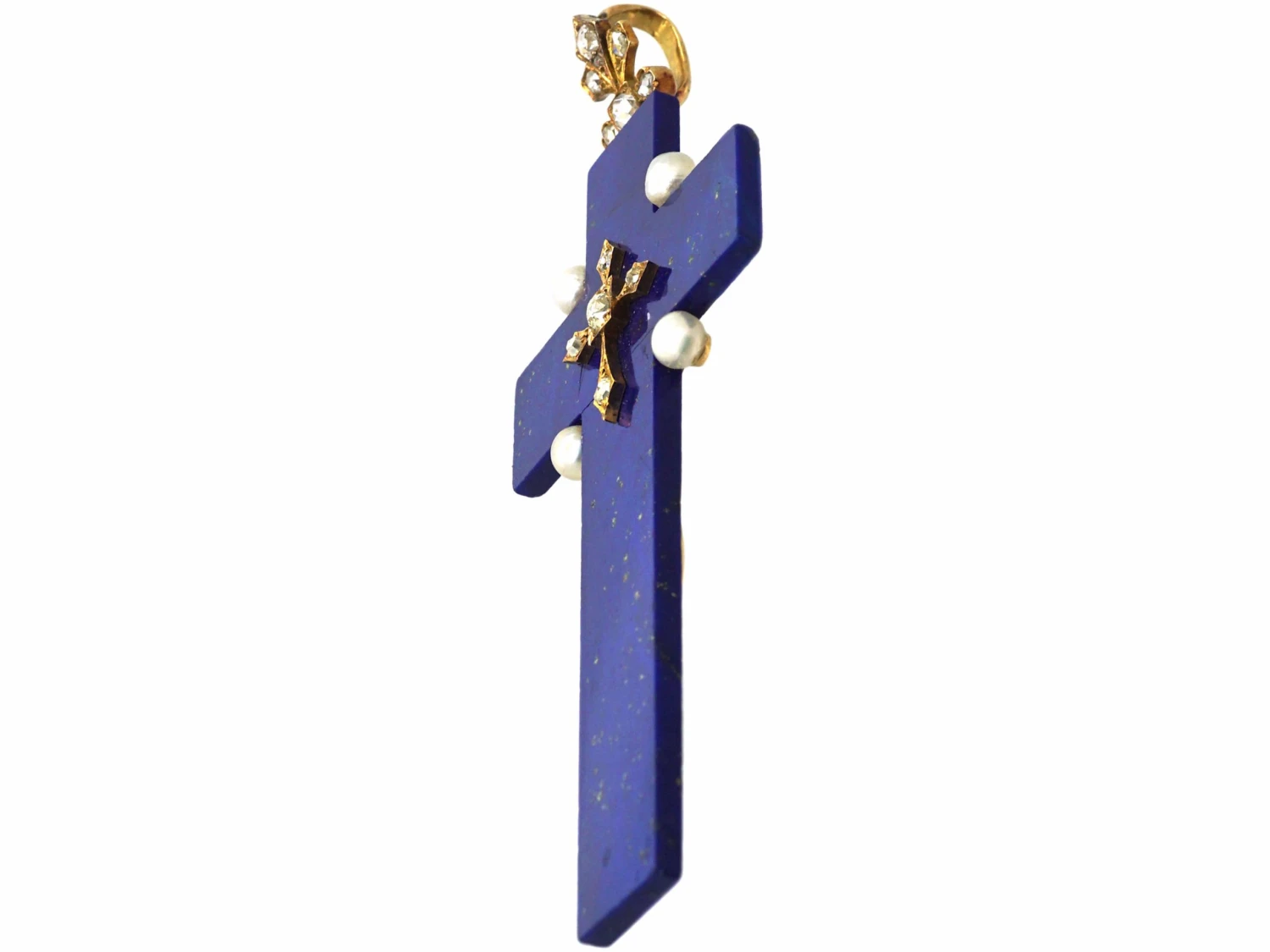 Victorian Lapis Lazuli, Rose Diamond & Natural Pearl Cross 4 Victorian Lapis Lazuli, Rose Diamond & Natural Pearl Cross - Image 2