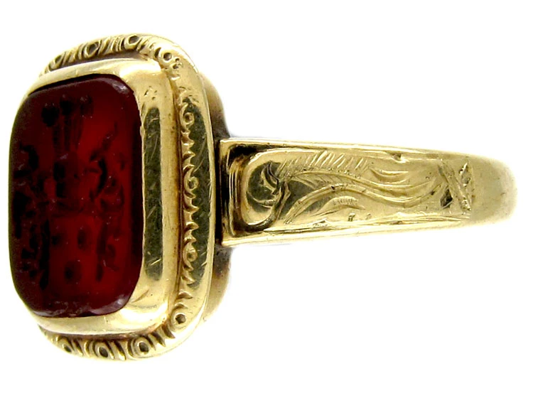 Early Victorian Engraved Carnelian Signet Ring 4 Early Victorian Engraved Carnelian Signet Ring - Image 2