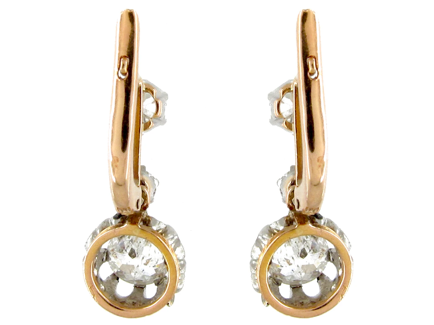 French Three Stone Diamond Drop Earrings 4 French Three Stone Diamond Drop Earrings - Image 2