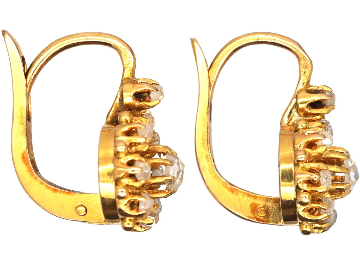 French Early 20th Century 18ct Gold, Rose Cut Diamond Cluster Earrings 4 French Early 20th Century 18ct Gold, Rose Cut Diamond Cluster Earrings - Image 2