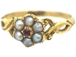 Regency 15ct Gold Natural Split Pearl & Ruby Cluster Ring With Glazed Locket On The Reverse 13 Regency 15ct Gold Natural Split Pearl & Ruby Cluster Ring With Glazed Locket On The Reverse -Antique Jewellery Company 265ed15c dsc02751 scaled 1