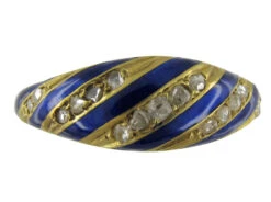 Royal Blue Enamel & Rose Diamond 18ct Gold Early Victorian Ring