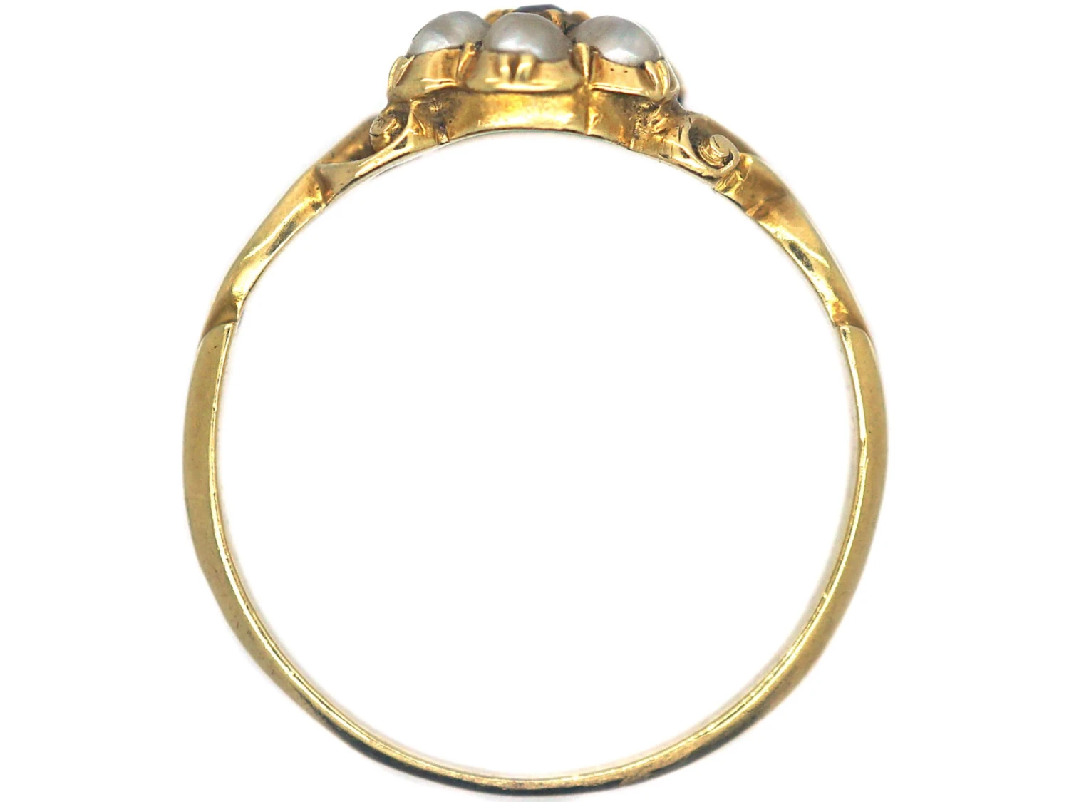 Regency 15ct Gold Natural Split Pearl & Ruby Cluster Ring With Glazed Locket On The Reverse 5 Regency 15ct Gold Natural Split Pearl & Ruby Cluster Ring With Glazed Locket On The Reverse - Image 3