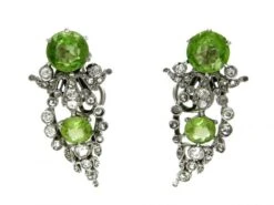 Peridot, Diamond & Platinum Clip-On Earrings