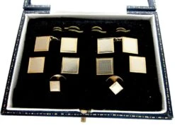 9ct Two Colour Gold Cuffs & Studs Set In Original Case -Antique Jewellery Company 28a1288358388 884