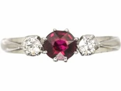 Early 20th Century 18ct White Gold, Ruby & Diamond Three Stone Ring