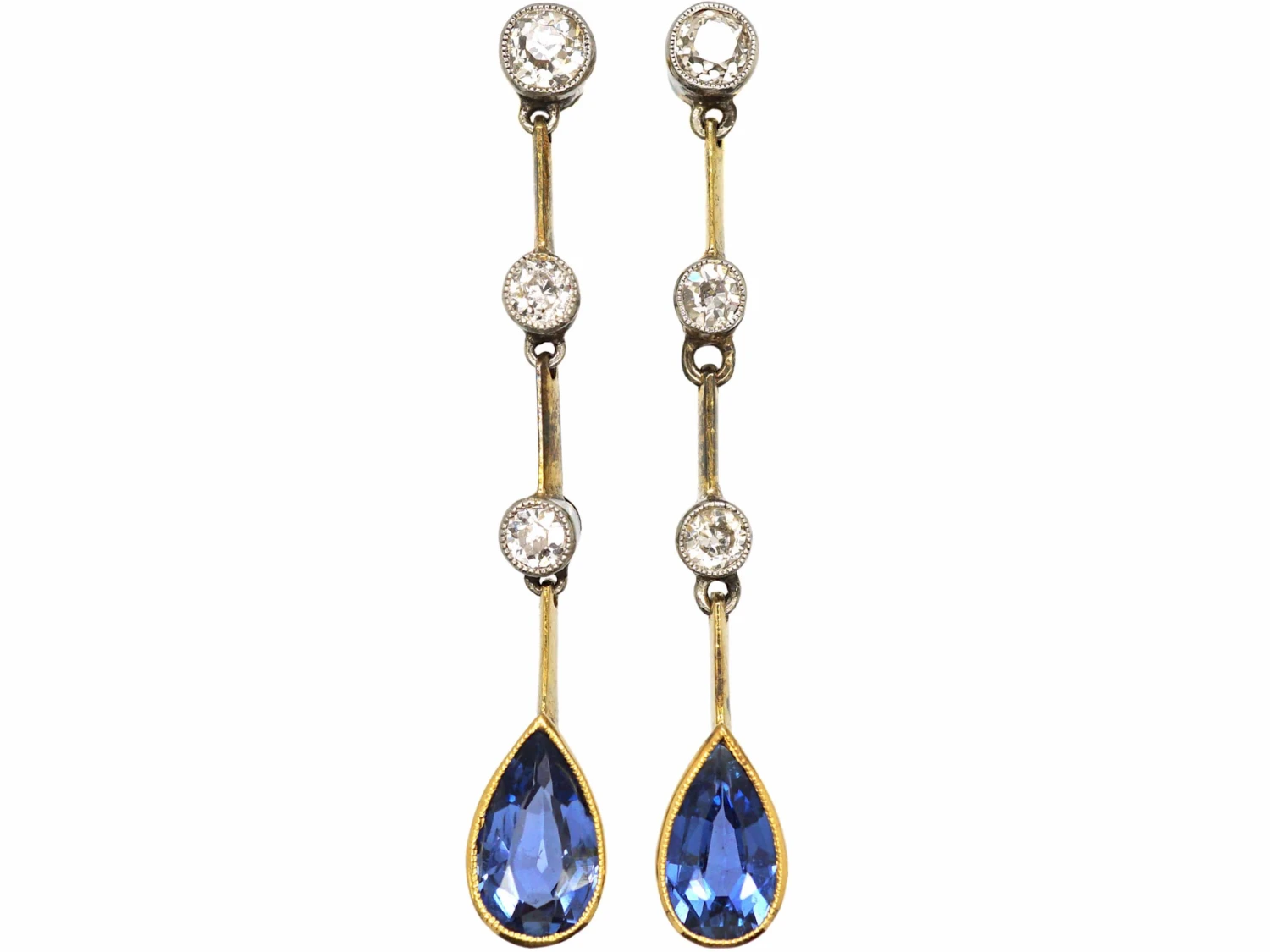 Edwardian 15ct Gold, Diamond & Sapphire Drop Earrings 3 Edwardian 15ct Gold, Diamond & Sapphire Drop Earrings
