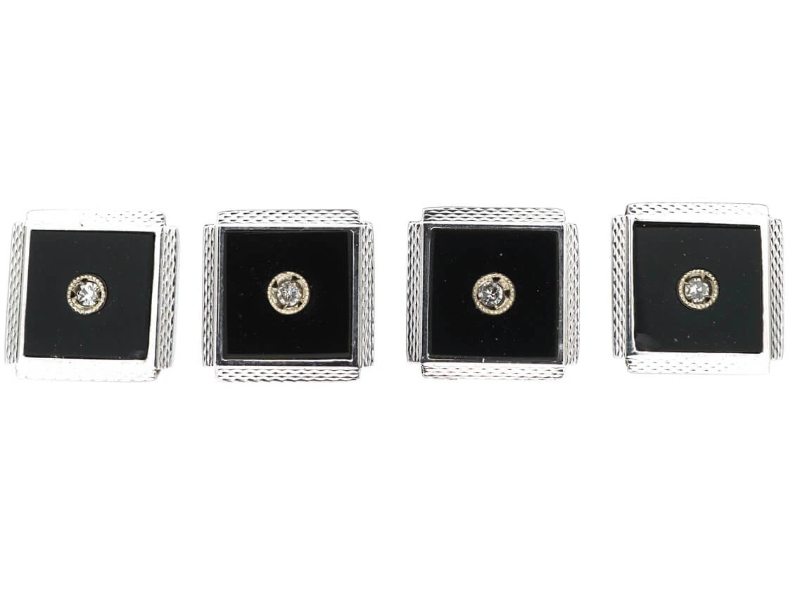 9ct White Gold & Diamond Dress Set In Original Case 8 9ct White Gold & Diamond Dress Set In Original Case - Image 6