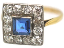 Art Deco 18ct Gold & Platinum Square Sapphire & Diamond Ring 15 Art Deco 18ct Gold & Platinum Square Sapphire & Diamond Ring -Antique Jewellery Company 29438136 dsc00405 scaled 1