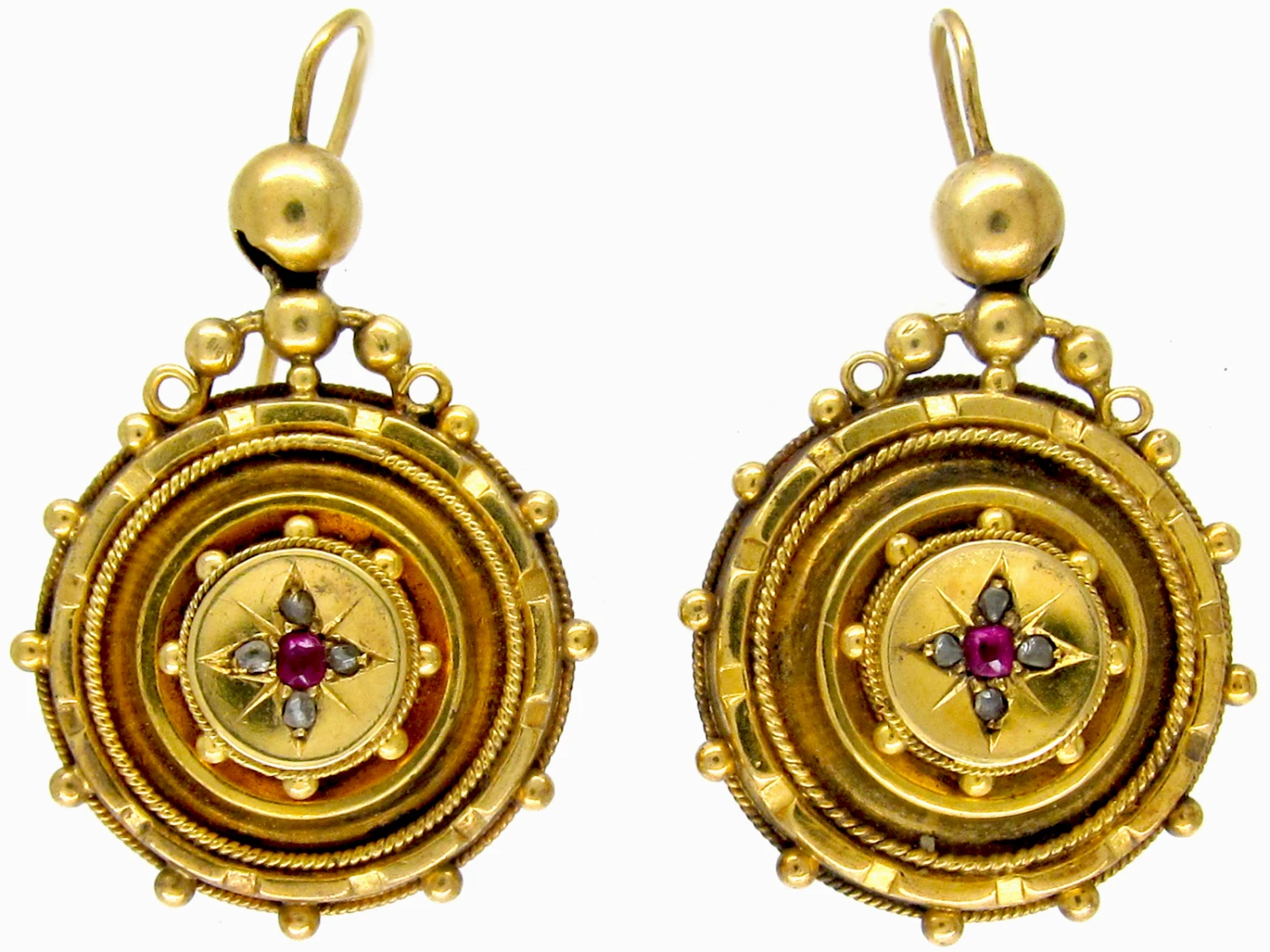 Ruby & Diamond 15ct Gold Victorian Earrings 3 Ruby & Diamond 15ct Gold Victorian Earrings