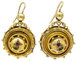 Ruby & Diamond 15ct Gold Victorian Earrings 9 Ruby & Diamond 15ct Gold Victorian Earrings -Antique Jewellery Company 294d