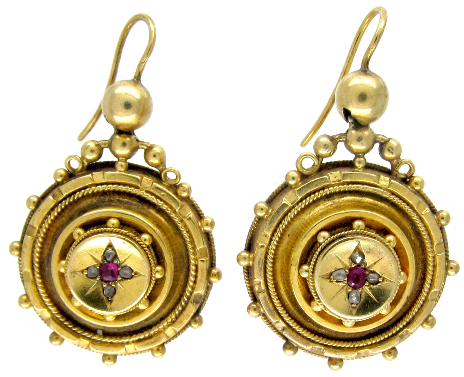 Ruby & Diamond 15ct Gold Victorian Earrings 6 Ruby & Diamond 15ct Gold Victorian Earrings - Image 4