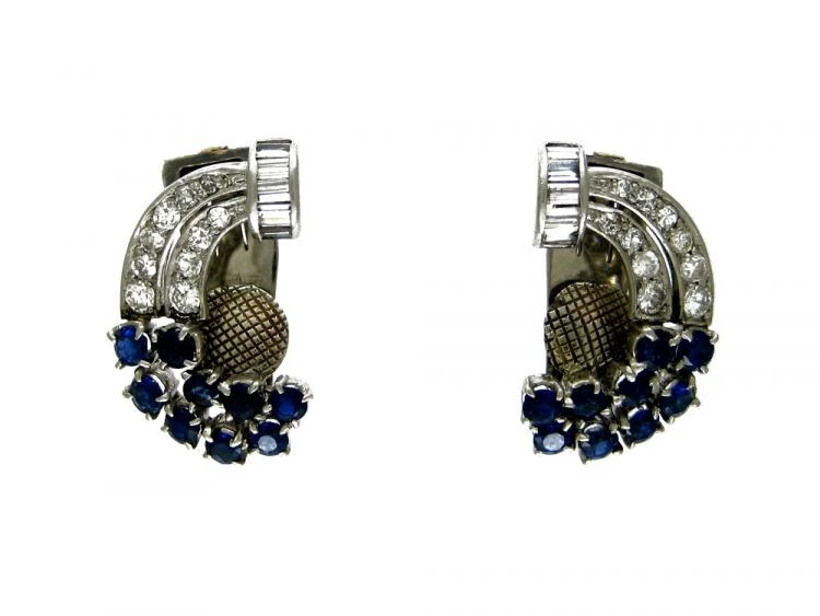 Sapphire, Diamond & White Gold Clip-on Earrings 3 Sapphire, Diamond & White Gold Clip-on Earrings