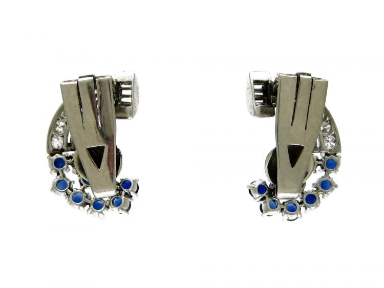 Sapphire, Diamond & White Gold Clip-on Earrings 4 Sapphire, Diamond & White Gold Clip-on Earrings - Image 2