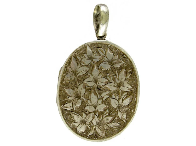Double Sided Engraved Silver Victorian Locket 3 Double Sided Engraved Silver Victorian Locket