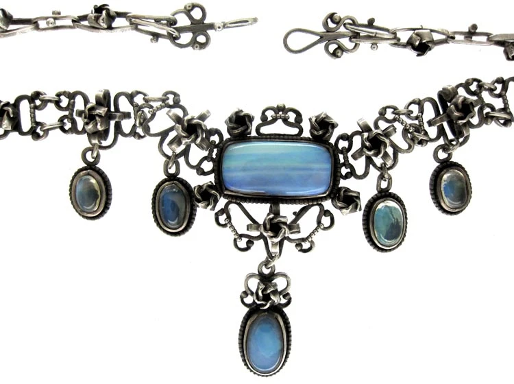 Opal & Moonstone Arts & Crafts Silver Necklace 4 Opal & Moonstone Arts & Crafts Silver Necklace - Image 2