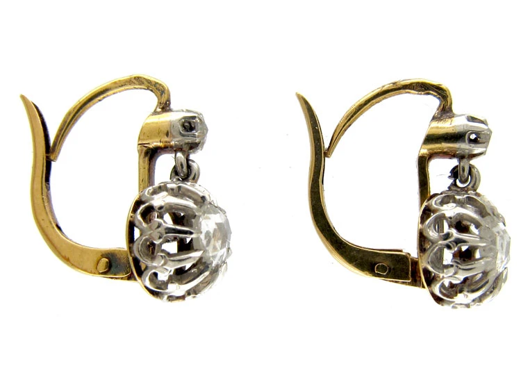 Rose Diamond 18ct Gold Victorian Earrings 4 Rose Diamond 18ct Gold Victorian Earrings - Image 2