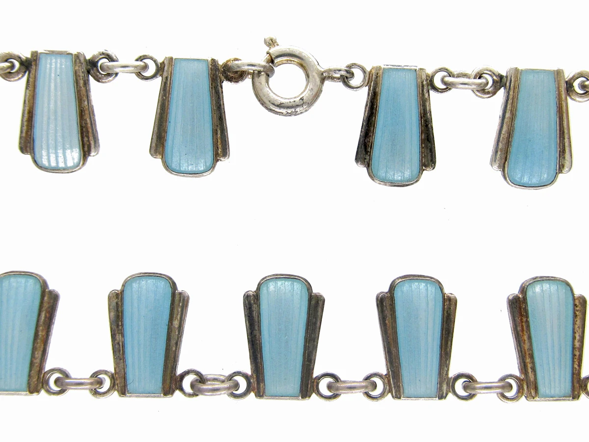 Danish Art Deco Pale Blue Enamel & Silver Necklace 4 Danish Art Deco Pale Blue Enamel & Silver Necklace - Image 2