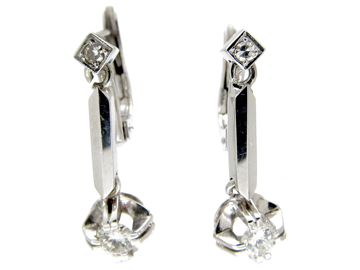 Art Deco 18ct White Gold Diamond Drop Earrings 3 Art Deco 18ct White Gold Diamond Drop Earrings