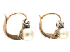Edwardian 18ct Gold, Rose Diamond & Pearl Earrings 7 Edwardian 18ct Gold, Rose Diamond & Pearl Earrings -Antique Jewellery Company 2b1