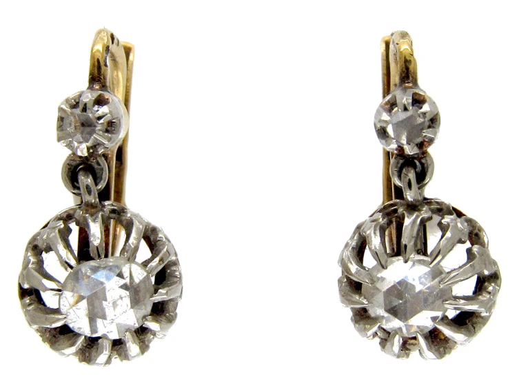 Rose Diamond 18ct Gold Victorian Earrings 3 Rose Diamond 18ct Gold Victorian Earrings
