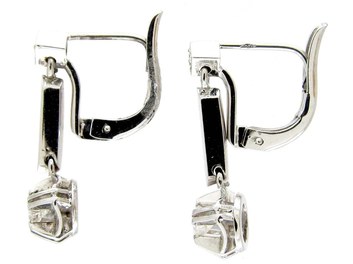 Art Deco 18ct White Gold Diamond Drop Earrings 6 Art Deco 18ct White Gold Diamond Drop Earrings - Image 4