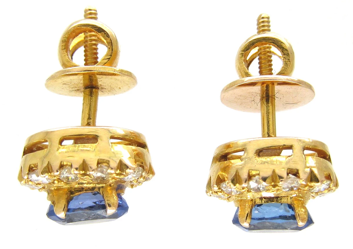 18ct Gold Tanzanite & Diamond Cluster Earrings 6 18ct Gold Tanzanite & Diamond Cluster Earrings - Image 4