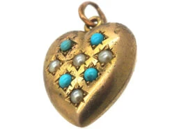Edwardian Heart Shaped Pendant Set With Natural Split Pearls & Turquoise 6 Edwardian Heart Shaped Pendant Set With Natural Split Pearls & Turquoise -Antique Jewellery Company 2bfe369e dsc07454