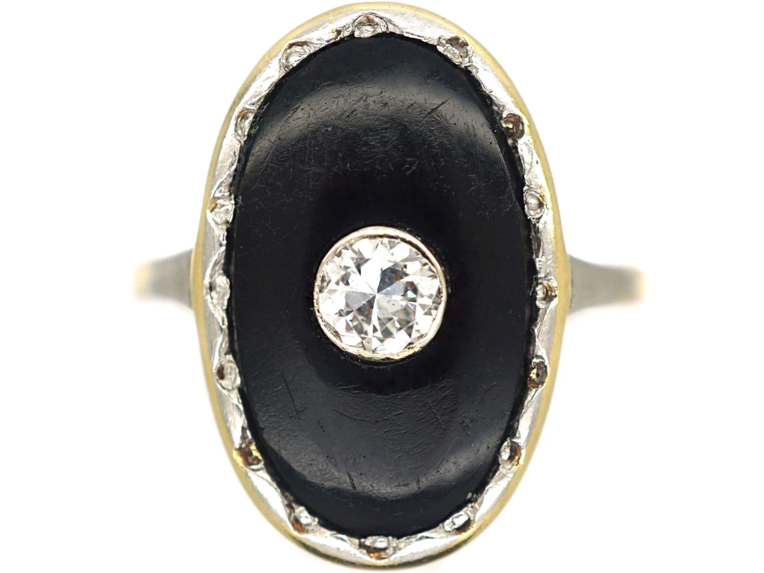 Art Deco 18ct Gold, Onyx & Diamond Oval Shaped Ring 3 Art Deco 18ct Gold, Onyx & Diamond Oval Shaped Ring