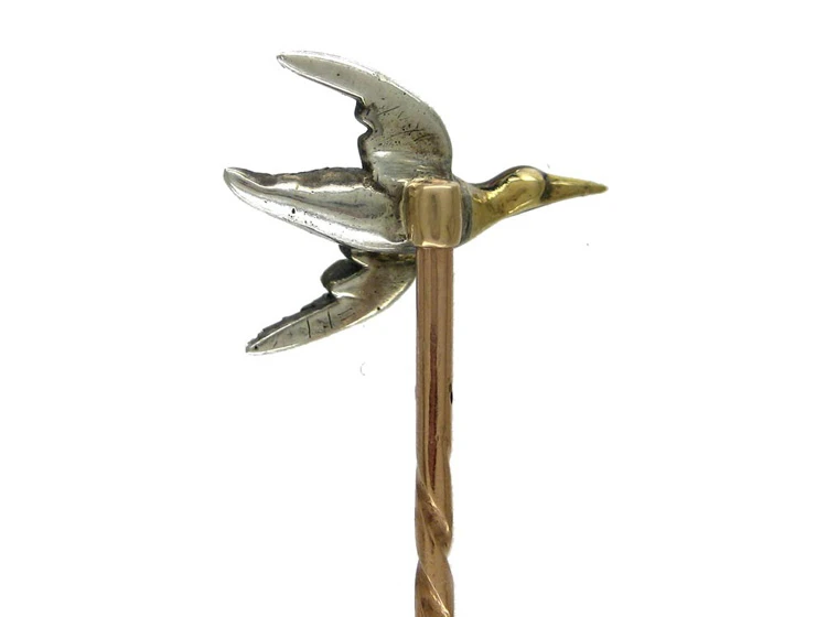 Flying Duck Tie Pin In Gold, Silver, Enamel & Diamond 4 Flying Duck Tie Pin In Gold, Silver, Enamel & Diamond - Image 2