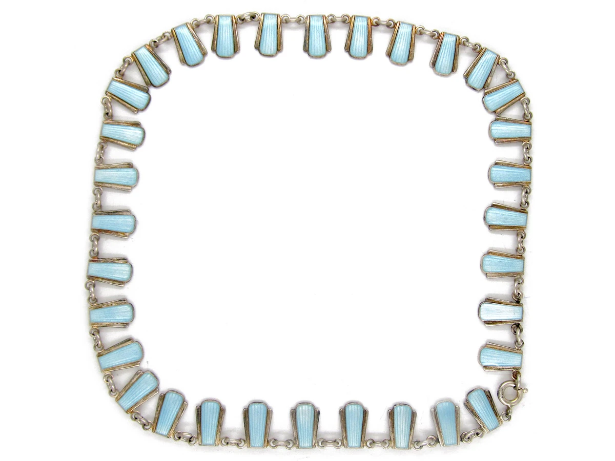 Danish Art Deco Pale Blue Enamel & Silver Necklace 3 Danish Art Deco Pale Blue Enamel & Silver Necklace